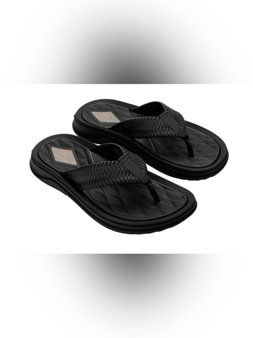 George Mens Black Woven Strap Flip Flops